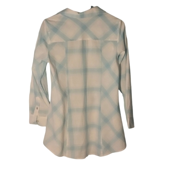 Soft Surroundings pearl button‎ down top pale blue white plaid womens ext… - Picture 5 of 13